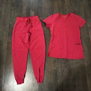 Women's Pink/Salmon Scrub Top and Jogger Set